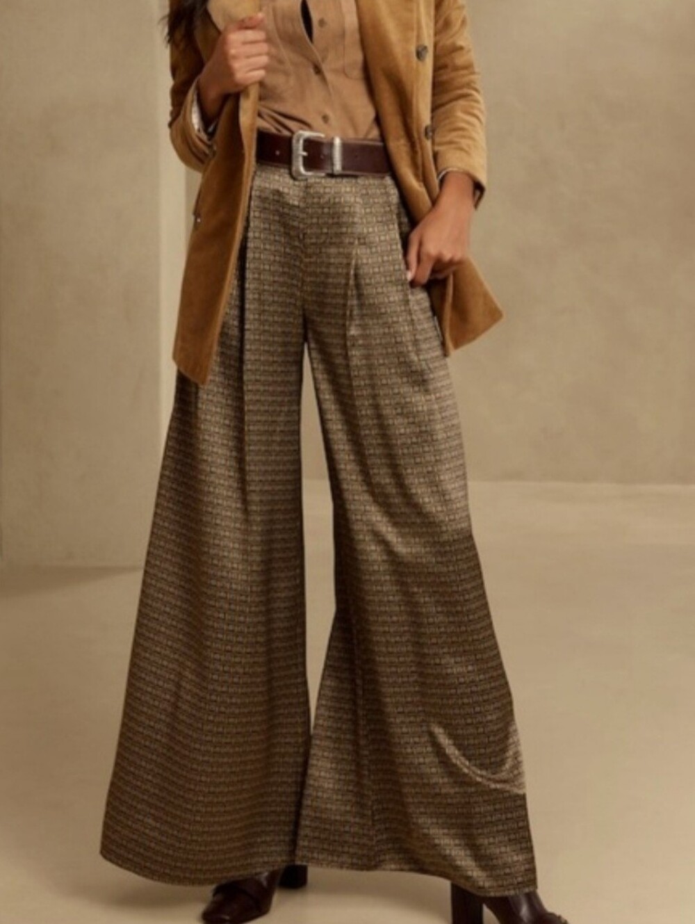 Banana Republic 100% Silk Wide Leg Palazzo Pant 18 Geometric Office Siren New